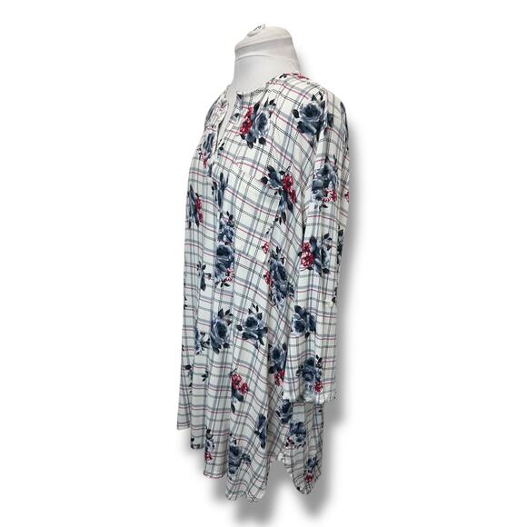 Como Vintage Womens 3X Plaid Floral V-Neck Tunic Top - Picture 3 of 10